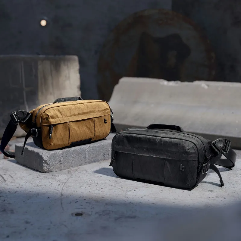 Tomtoc X-Pac Sling Bag | 5.5L Water-Resistant Crossbody, Black/Brown, Fits Steam Deck & 2024 iPad Mini