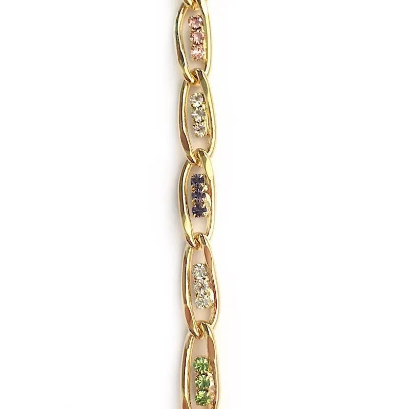 Triple Multi-Color Crystals in Gold Chain by the Inch (#926)