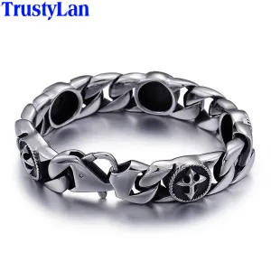 TrustyLan Punk Rocker Cross Bracelet Men Retro Stainless Steel Men's Bracelets & Bangles Jewelry Armbanden Gentlemen Party Gift