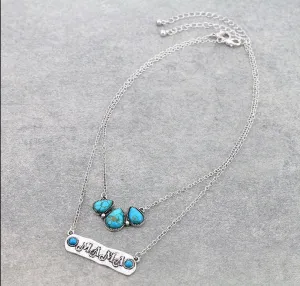 Two Layered Stone & MAMA Bar Necklace - Turquoise