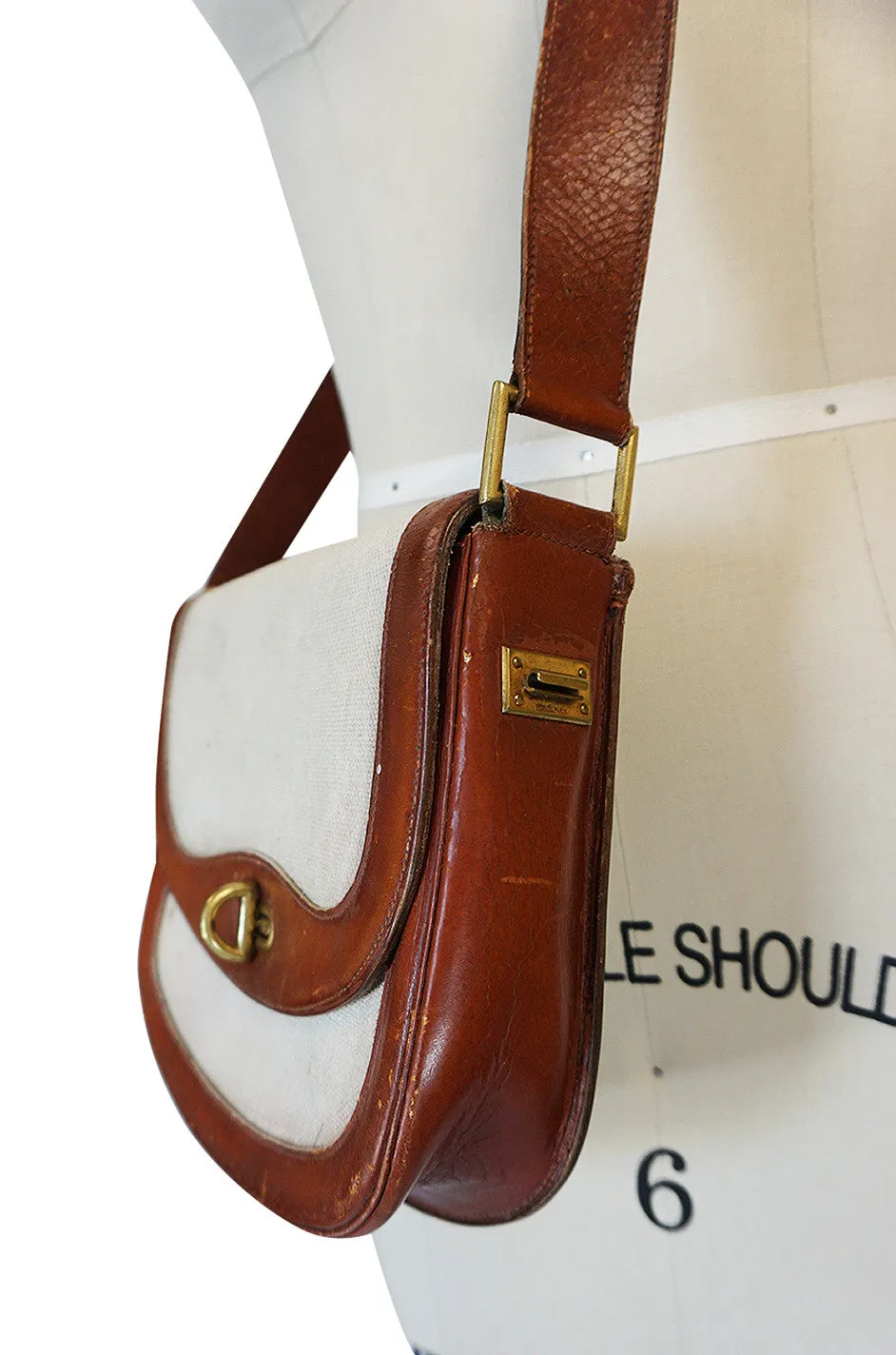 Unusual 1960s Hermes Canvas Bag with Interchangeable Strap