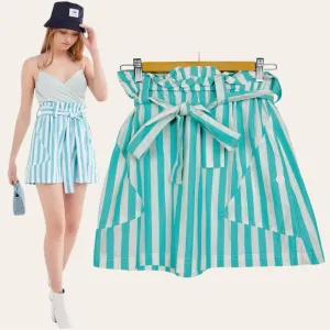 Urban Outfitters Tiffany Belted Costal Striped High Rise Paperbag Mini Skirt M