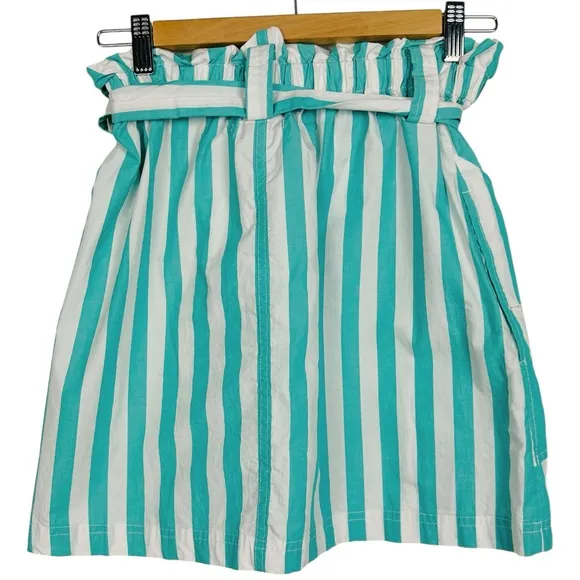 Urban Outfitters Tiffany Belted Costal Striped High Rise Paperbag Mini Skirt M