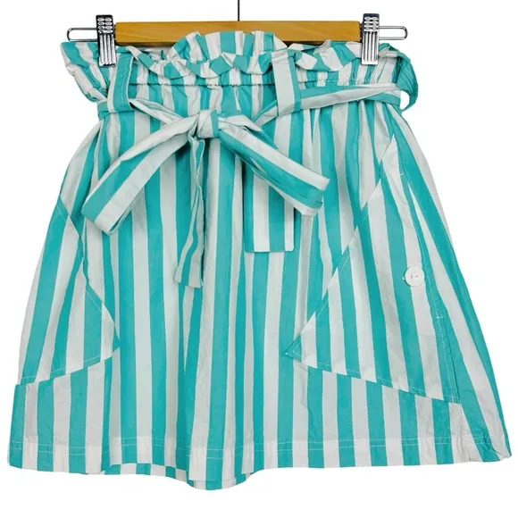 Urban Outfitters Tiffany Belted Costal Striped High Rise Paperbag Mini Skirt M