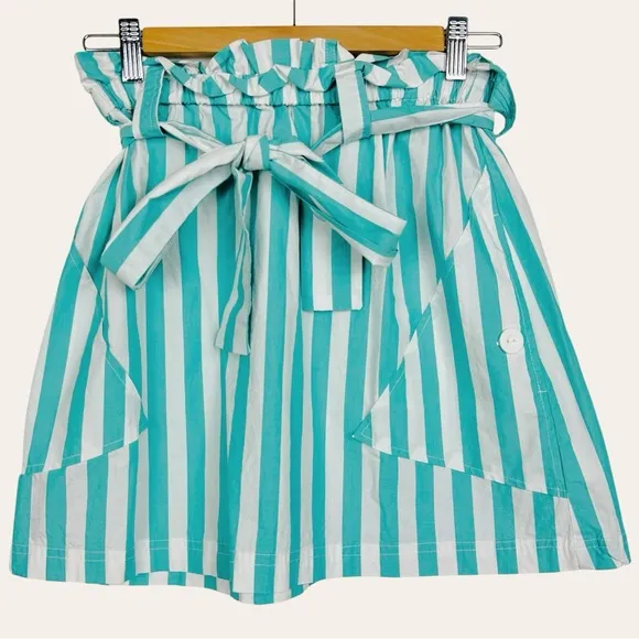 Urban Outfitters Tiffany Belted Costal Striped High Rise Paperbag Mini Skirt M