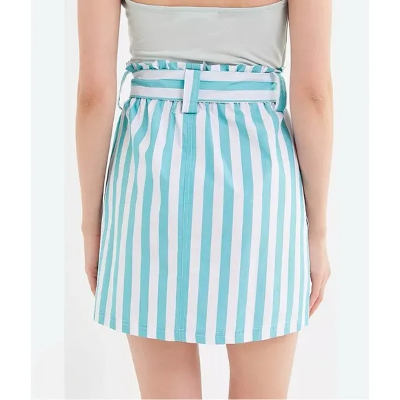 Urban Outfitters Tiffany Belted Costal Striped High Rise Paperbag Mini Skirt M