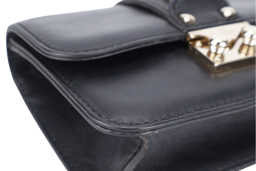 VALENTINO ROCKSTUD GLAM LOCK SMALL BLACK LEATHER GOLD HARDWARE NO DUST COVER