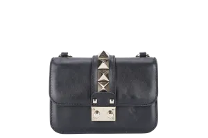 VALENTINO ROCKSTUD GLAM LOCK SMALL BLACK LEATHER GOLD HARDWARE NO DUST COVER