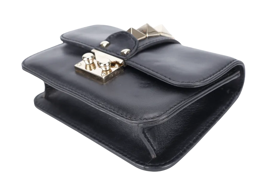 VALENTINO ROCKSTUD GLAM LOCK SMALL BLACK LEATHER GOLD HARDWARE NO DUST COVER