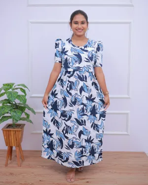 Vanya | Zipless Maternity Dress - Puff Sleeves | Full Length Maxi