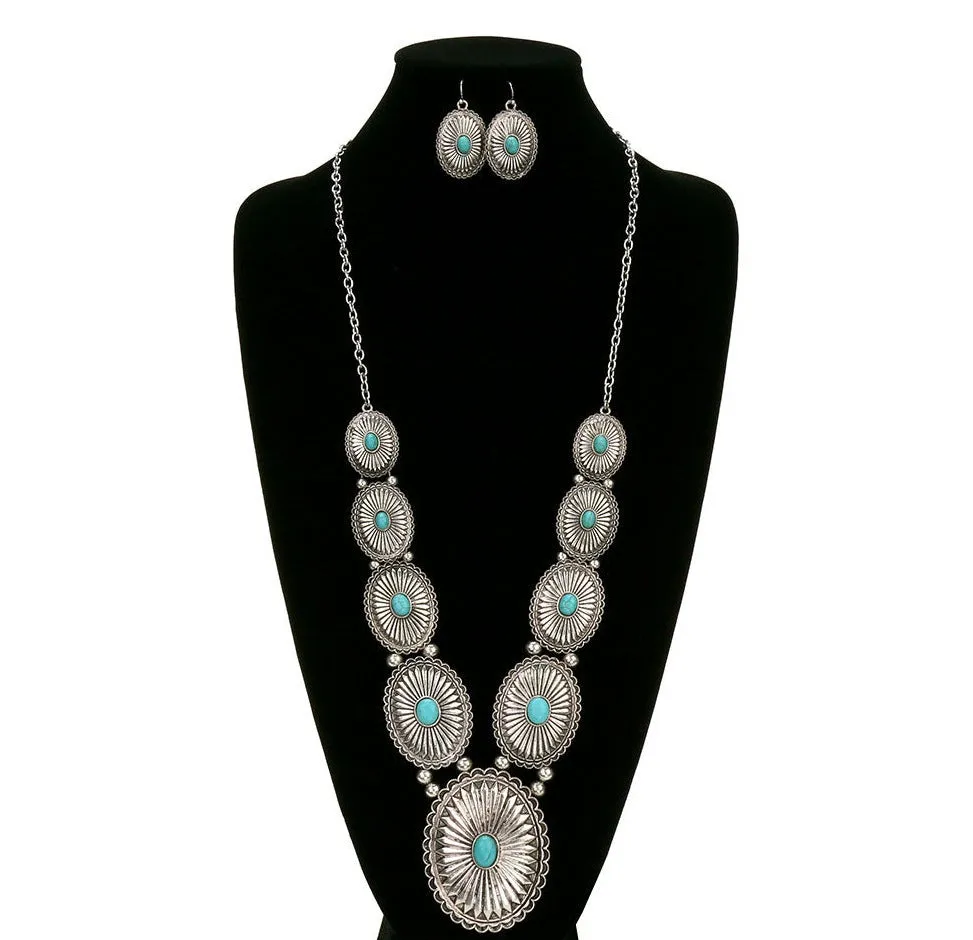 Verity Fashion Y Necklace & Earrings - Turquoise