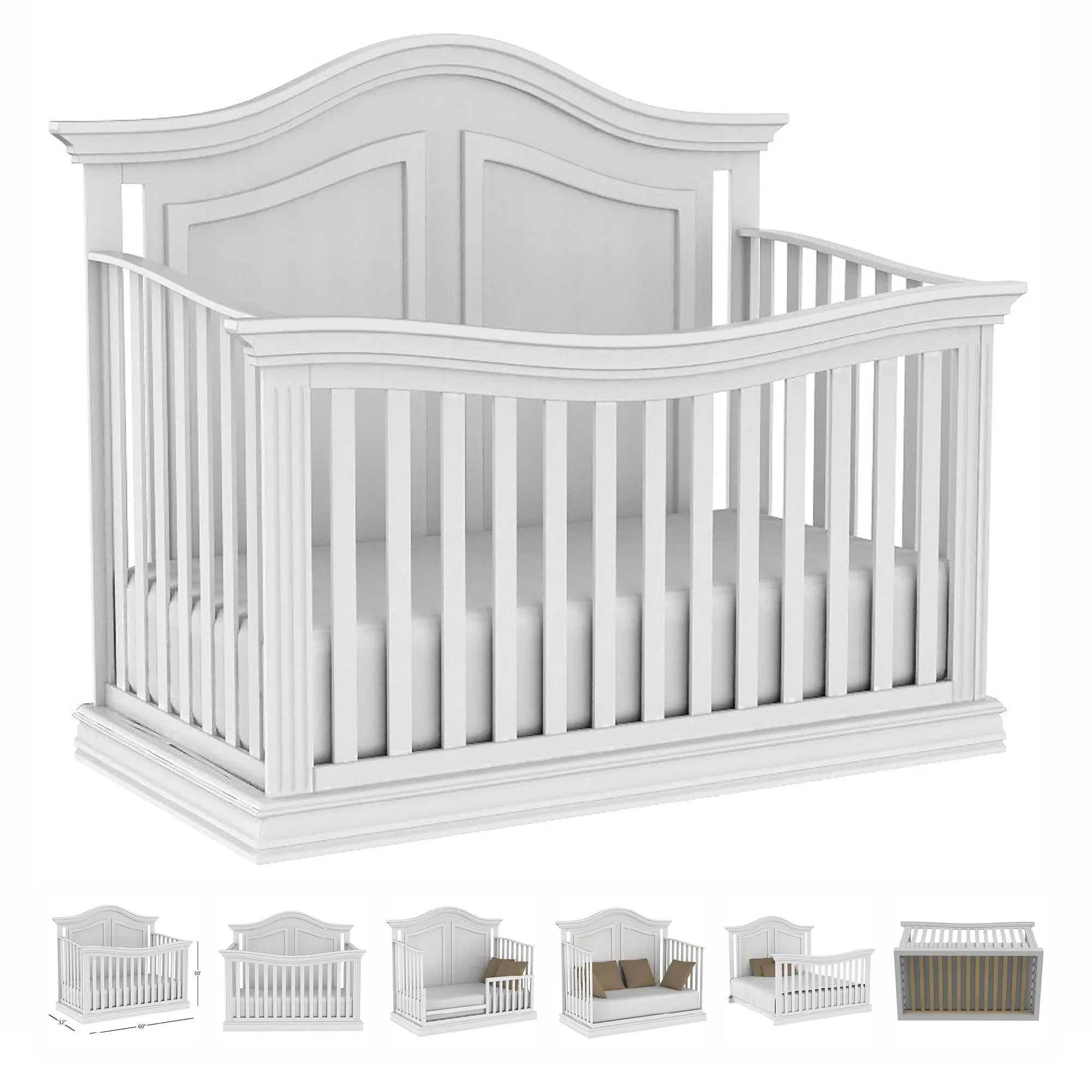 Verona 4 in 1 Baby Crib and Bed,  White