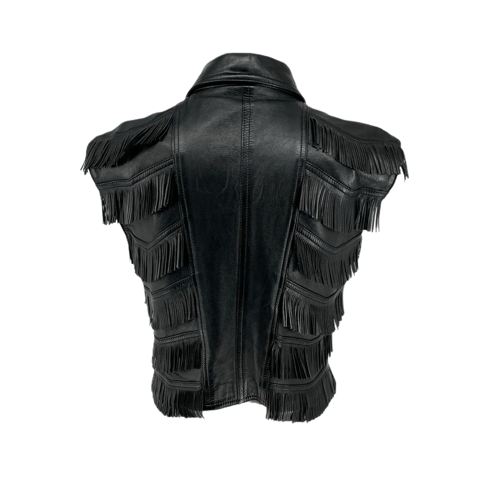 Versace Black Leather Fringe Vest