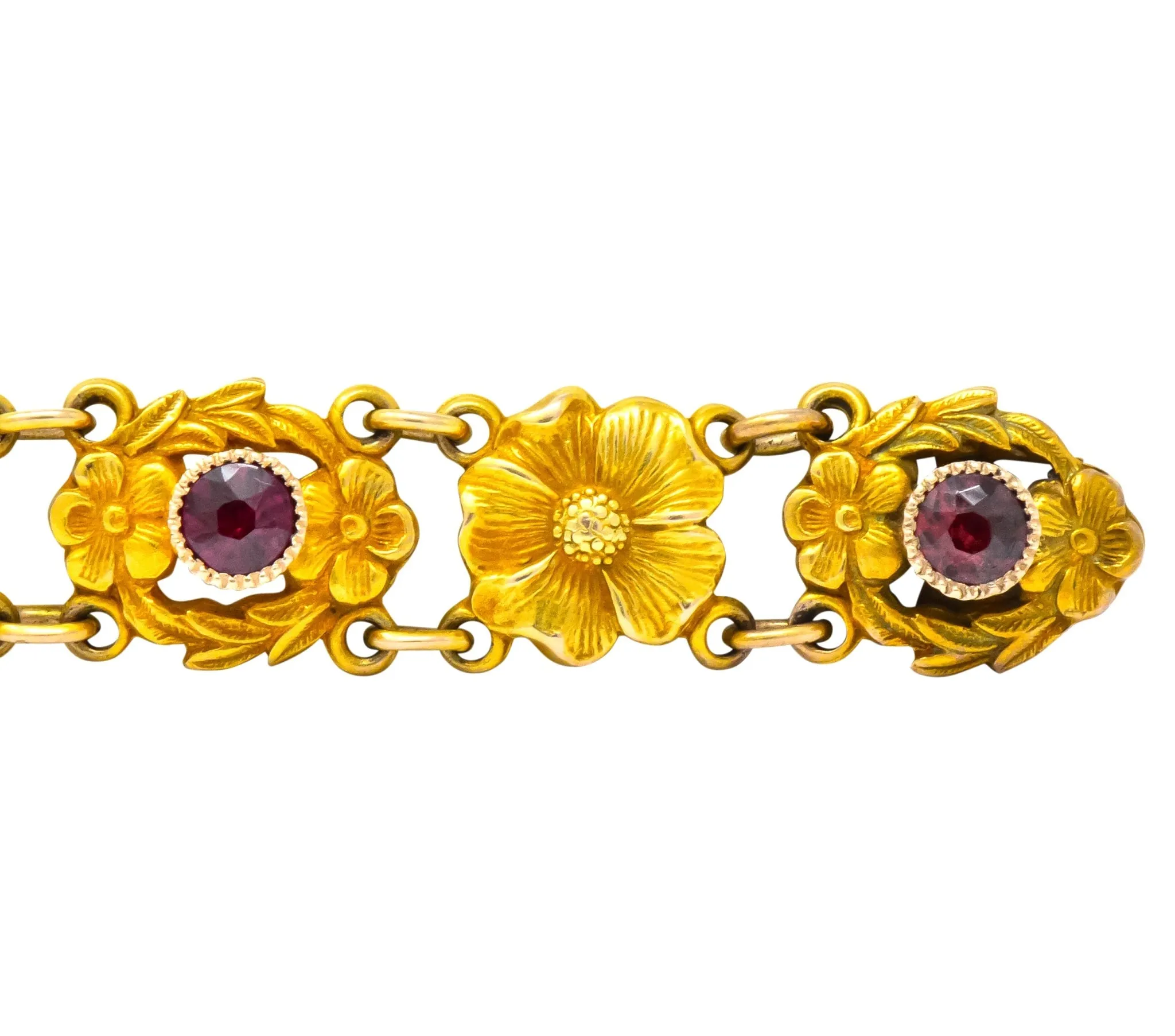 Victorian 0.45 CTW Ruby 14 Karat Gold Flower Link Bracelet