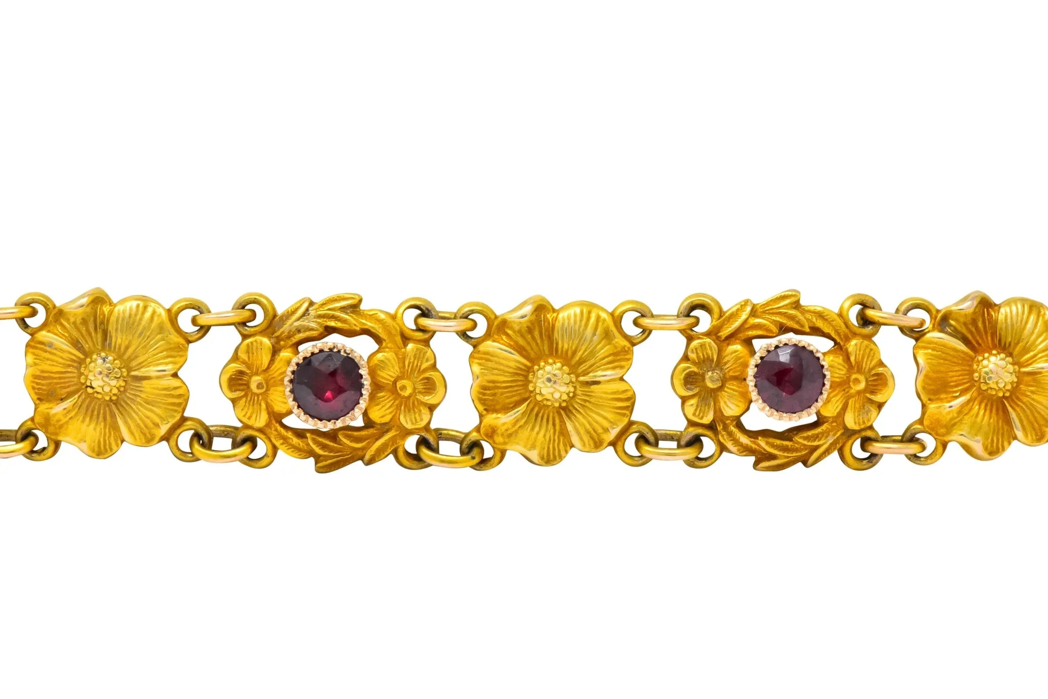 Victorian 0.45 CTW Ruby 14 Karat Gold Flower Link Bracelet