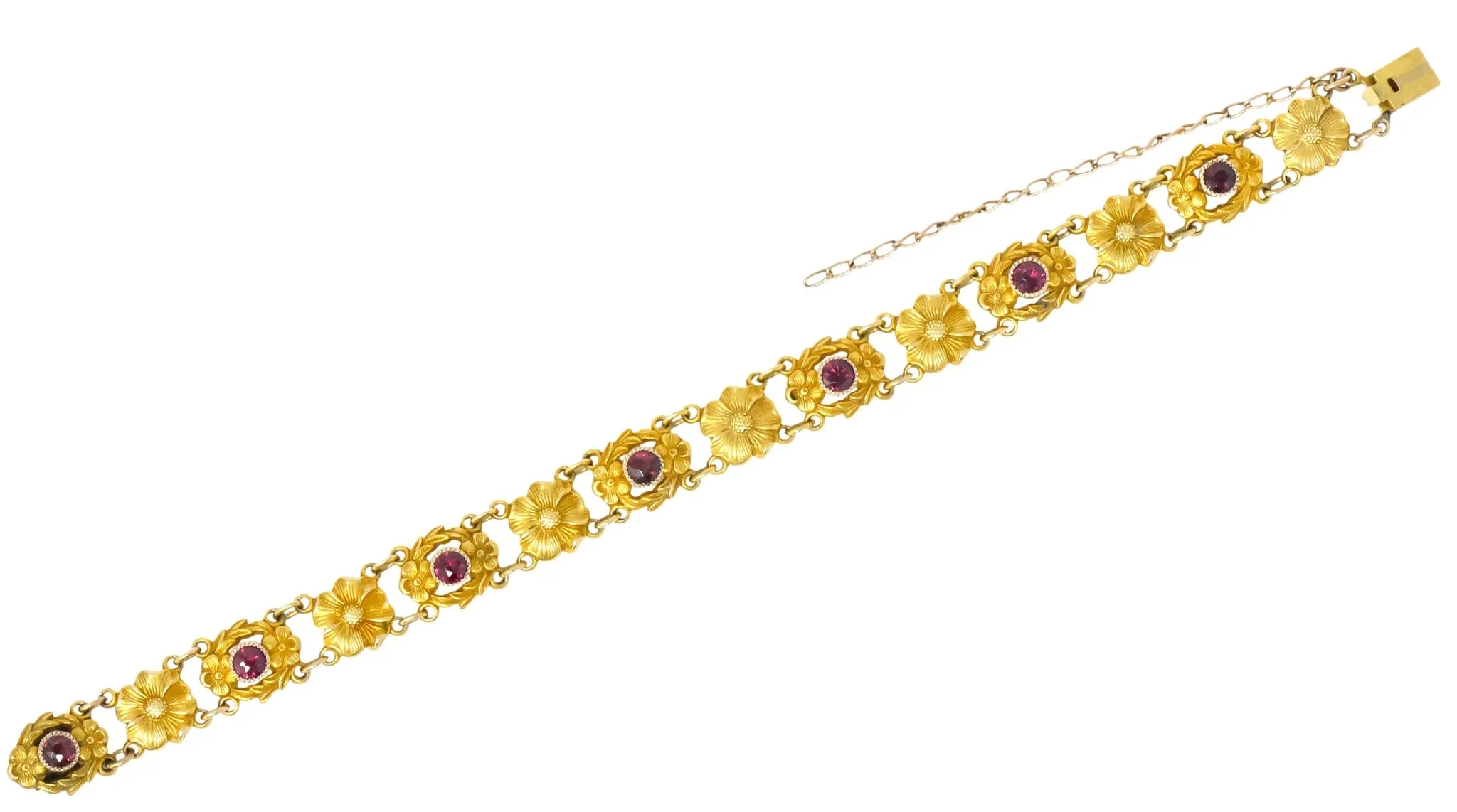 Victorian 0.45 CTW Ruby 14 Karat Gold Flower Link Bracelet