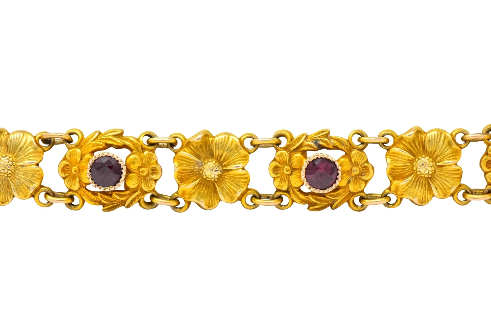 Victorian 0.45 CTW Ruby 14 Karat Gold Flower Link Bracelet