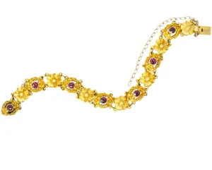 Victorian 0.45 CTW Ruby 14 Karat Gold Flower Link Bracelet