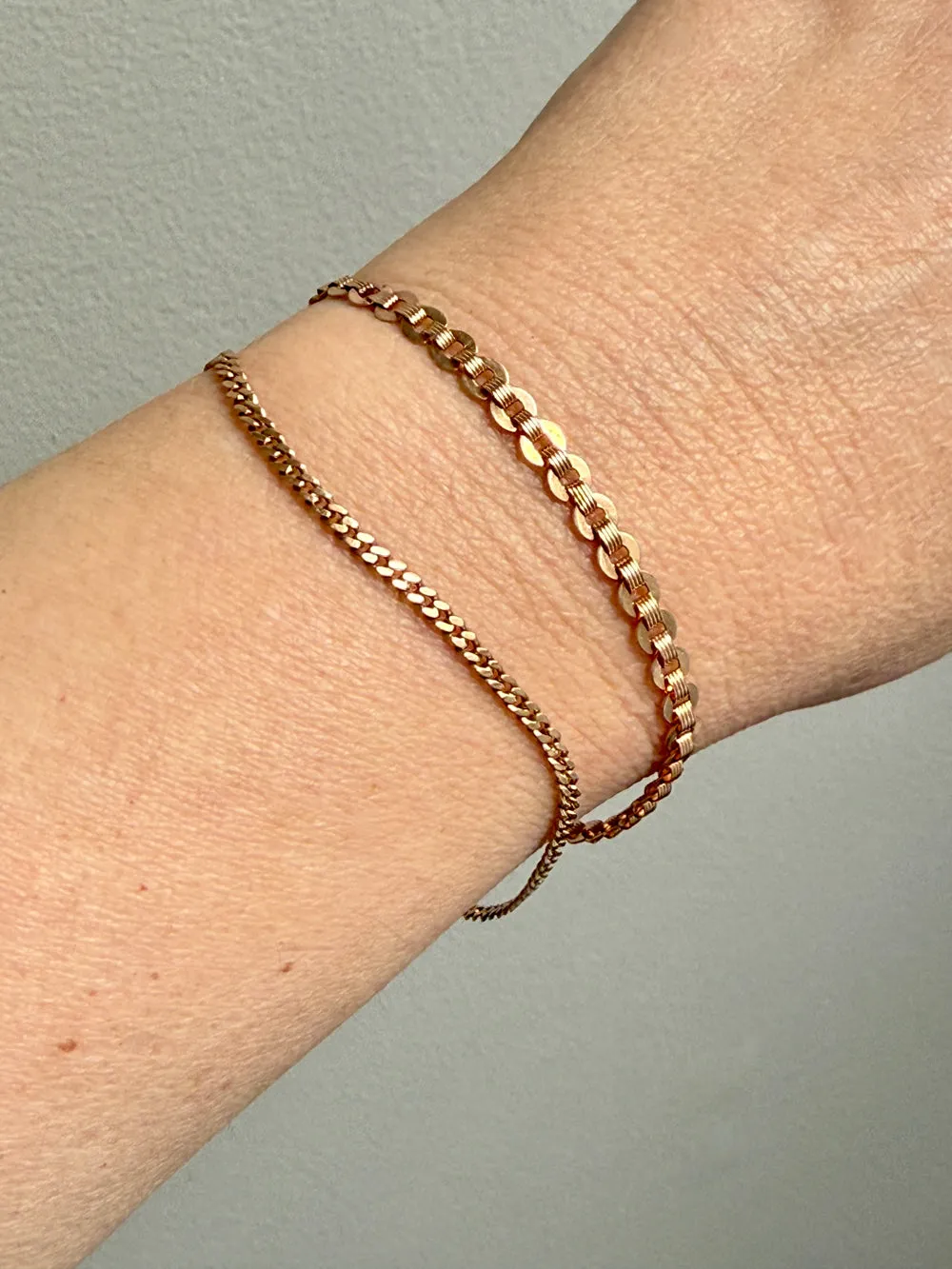 Victorian era 18k gold skinny pressed curb bracelet - 7.3 inch length