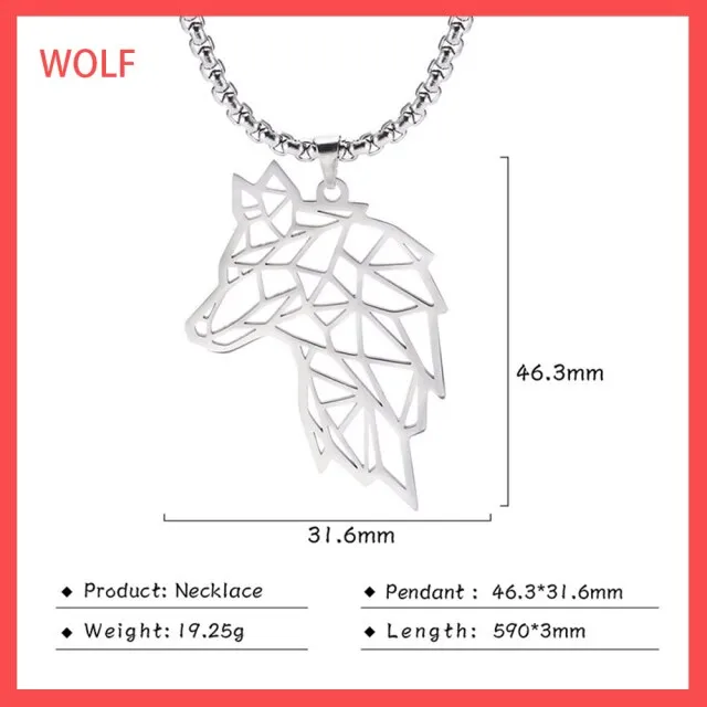 Viking Pendant Chain Necklace, Wolf/ Fox/ Bear/ Dog/ Turtle/ Tiger