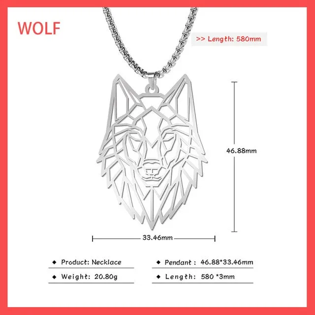 Viking Pendant Chain Necklace, Wolf/ Fox/ Bear/ Dog/ Turtle/ Tiger