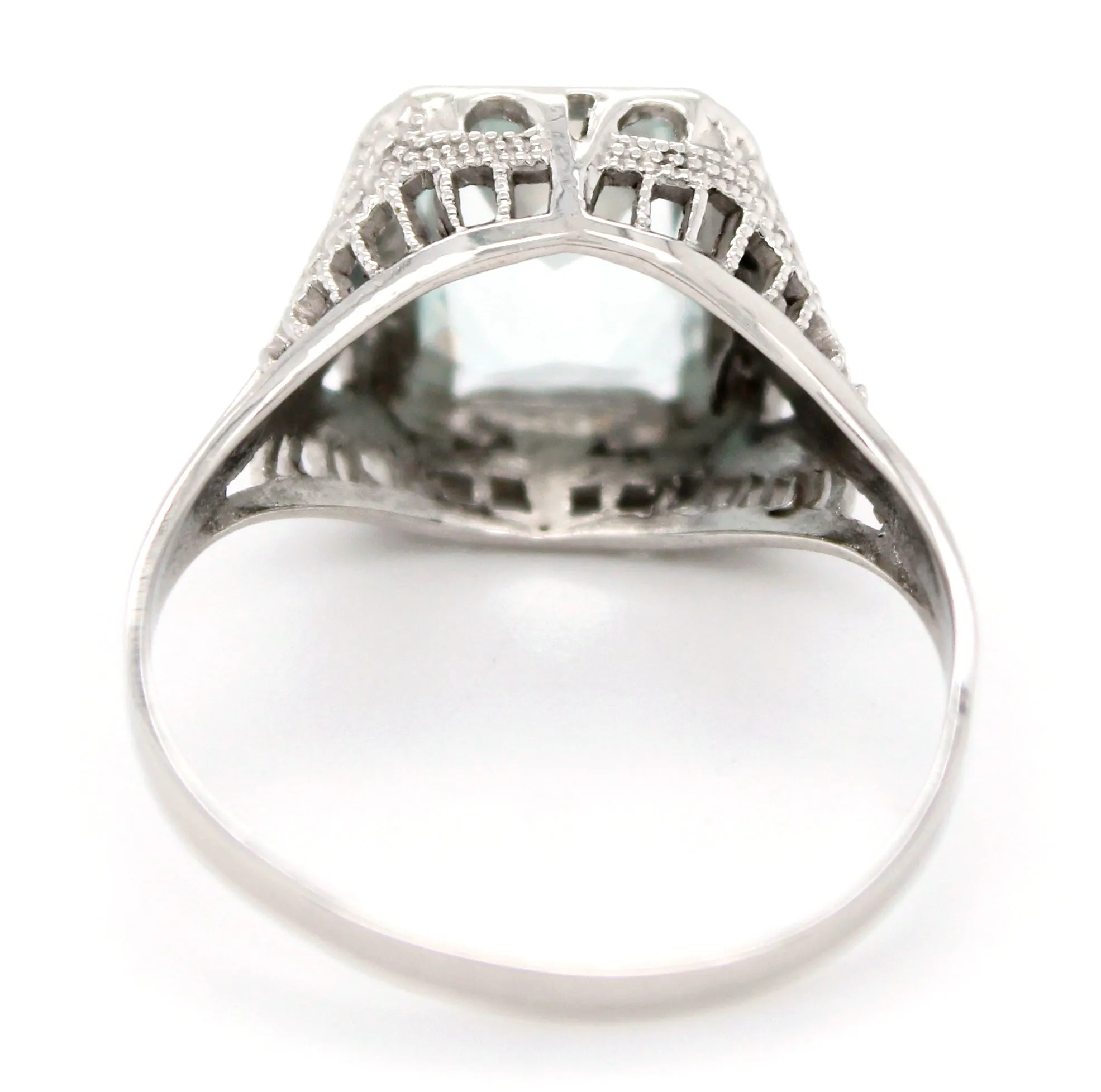 Vintage 1.15ct Emerald-Cut Aquamarine Ring in 14k White Gold | Size 5.25
