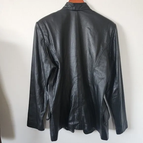 VINTAGE 1990s Virginia Slims BLK Leather Military Motorcycle Jacket Small