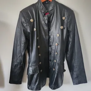 VINTAGE 1990s Virginia Slims BLK Leather Military Motorcycle Jacket Small