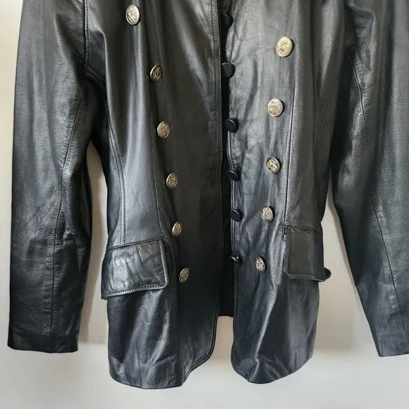 VINTAGE 1990s Virginia Slims BLK Leather Military Motorcycle Jacket Small