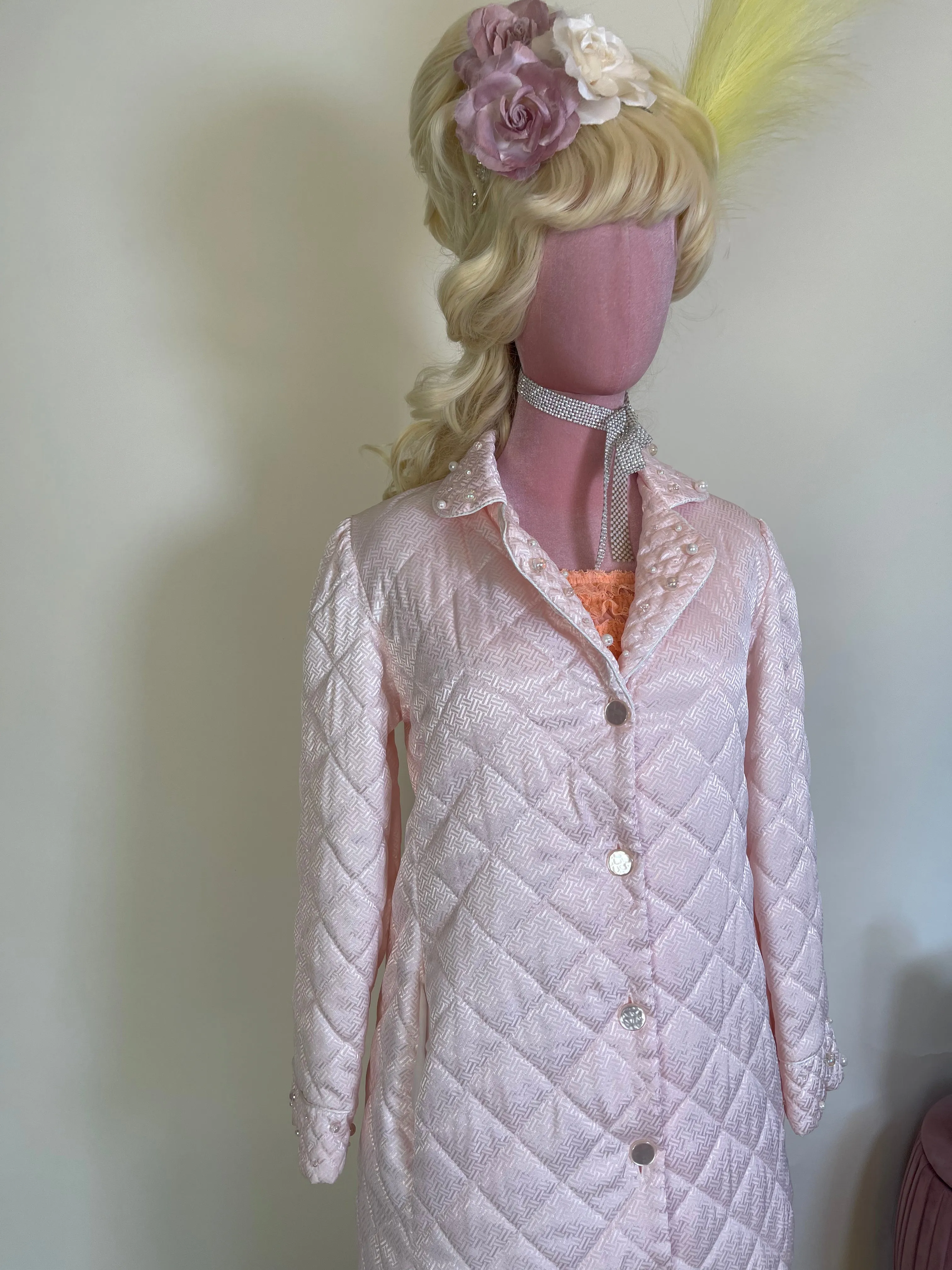 Vintage 80s "CD" Embellished Quilted Duster Coat Fits Up to Size L