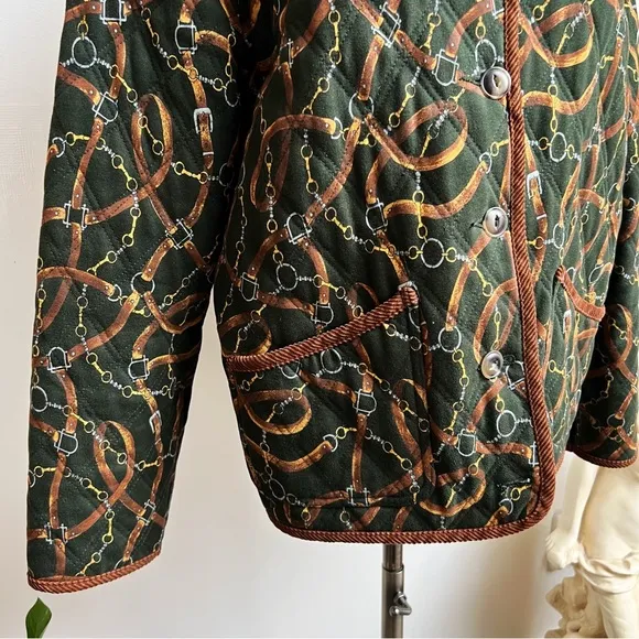 Vintage 90s Horse Bit Print Equestrian Quilted Jacket Medium