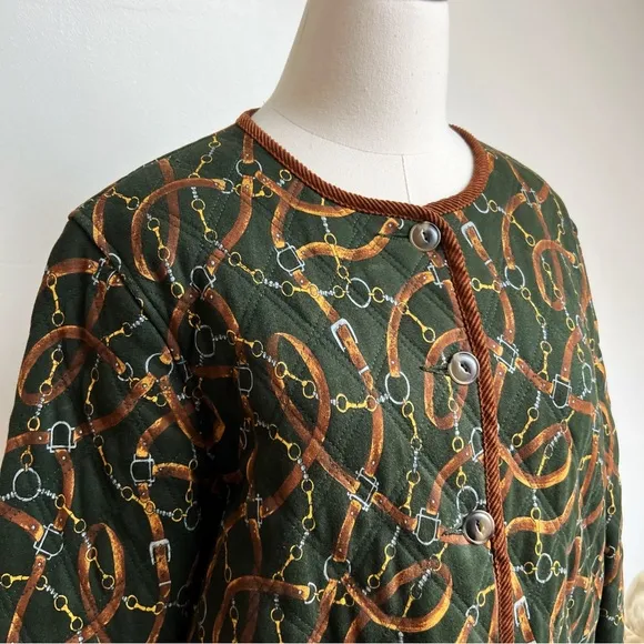 Vintage 90s Horse Bit Print Equestrian Quilted Jacket Medium
