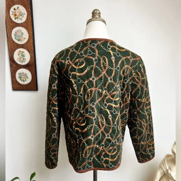 Vintage 90s Horse Bit Print Equestrian Quilted Jacket Medium