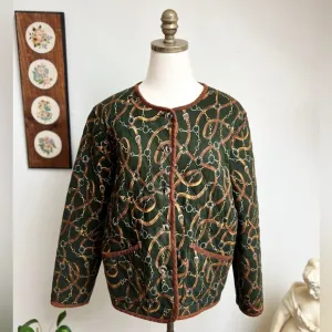 Vintage 90s Horse Bit Print Equestrian Quilted Jacket Medium
