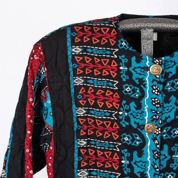 Vintage Carole Little Saint Tropez West Quilted Boho Southwestern Jacket SMALL