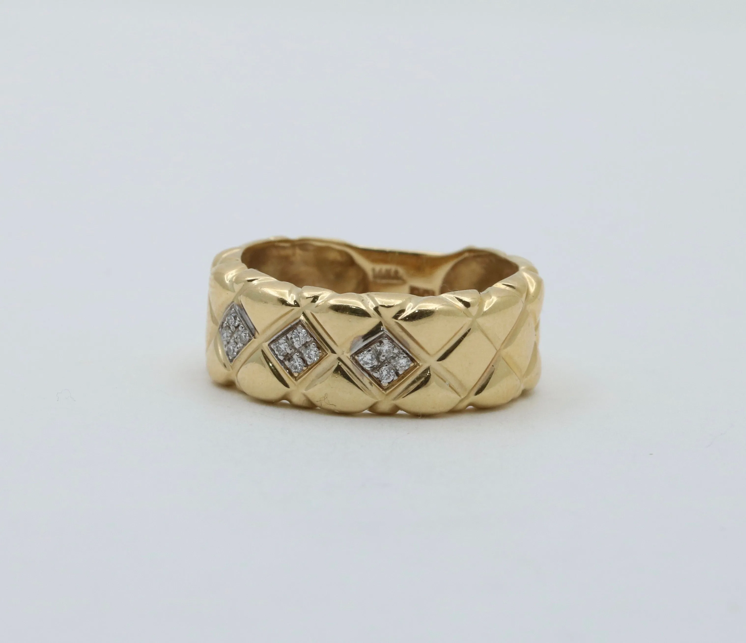 Vintage Diamond and 14K Gold Quilted Band
