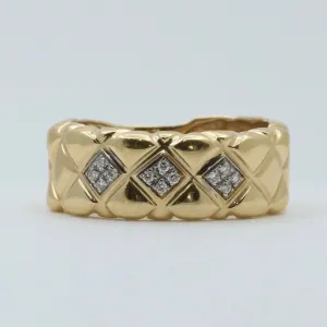 Vintage Diamond and 14K Gold Quilted Band
