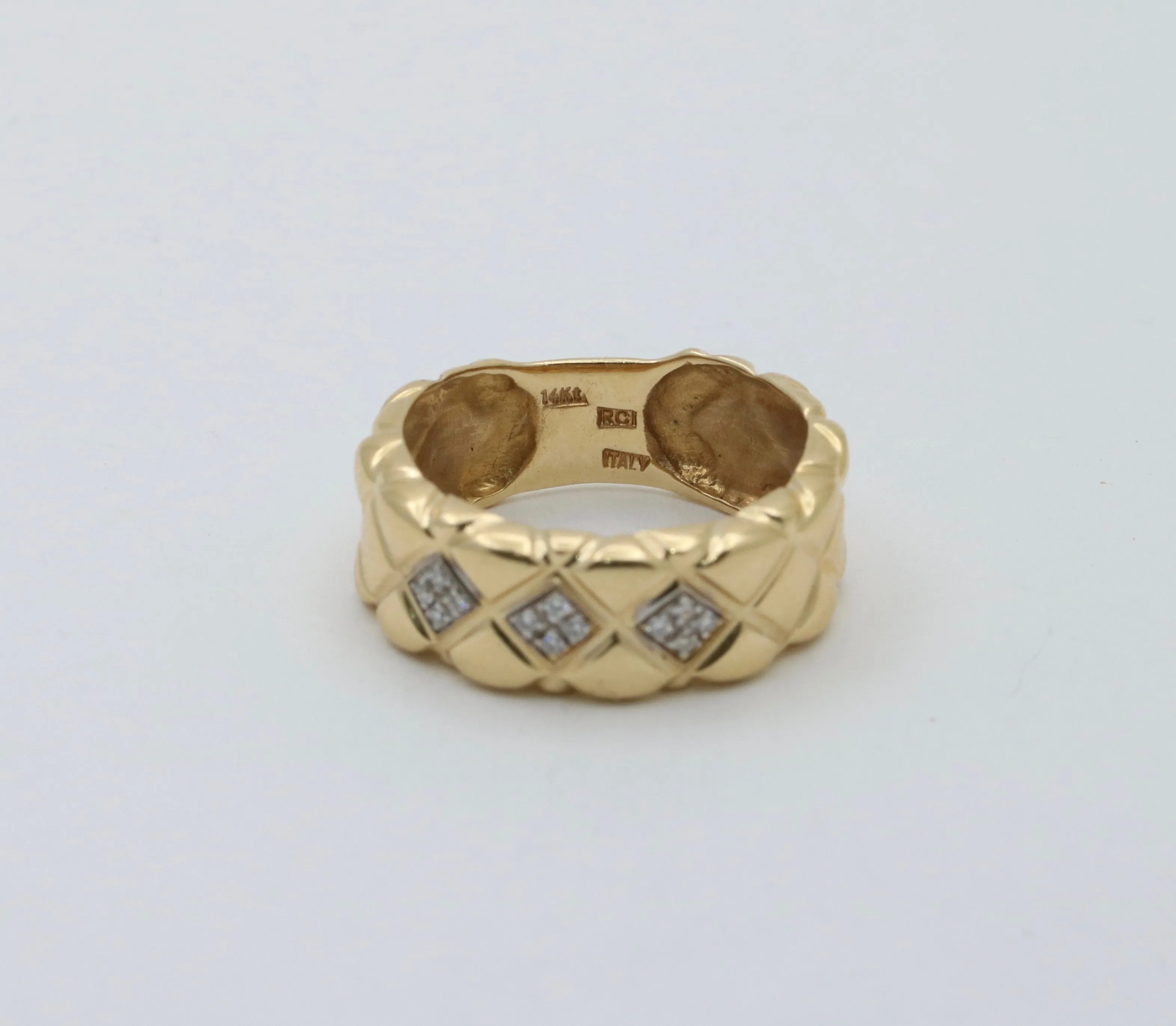 Vintage Diamond and 14K Gold Quilted Band