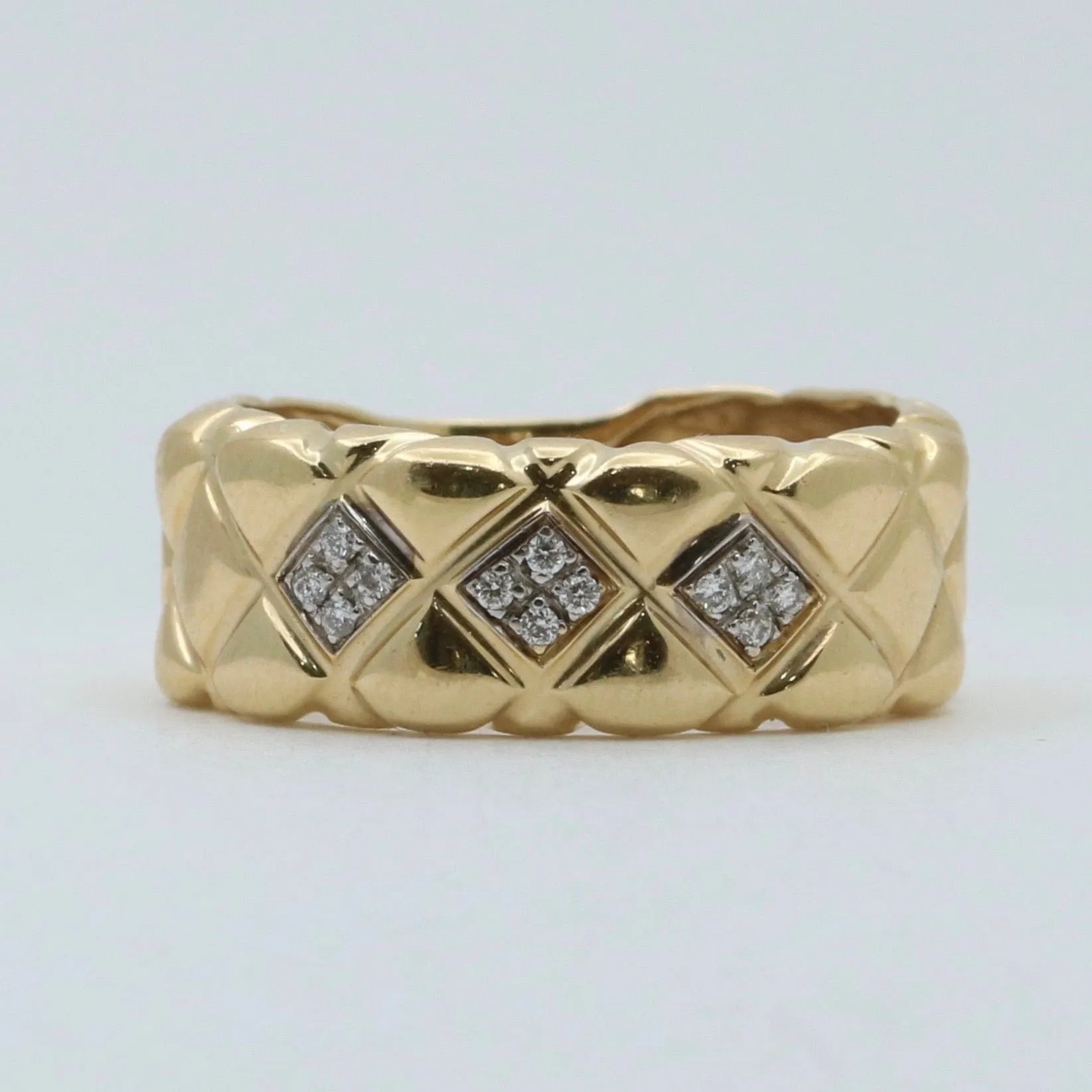 Vintage Diamond and 14K Gold Quilted Band
