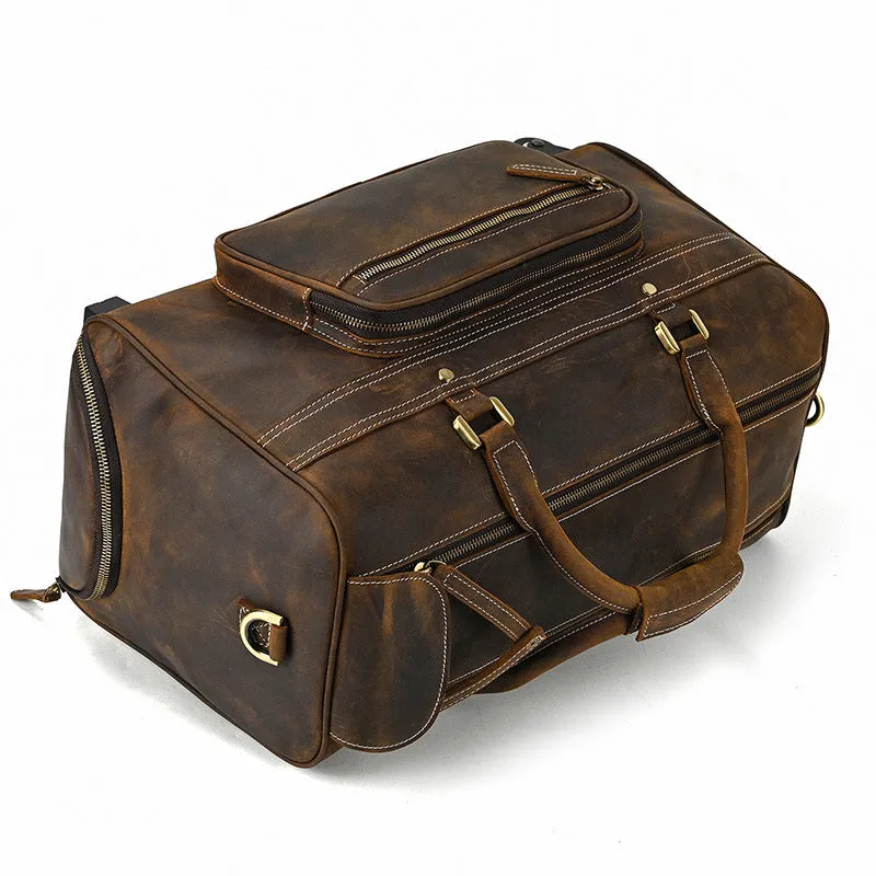 Vintage Full Grain Leather Travel Bag Handmade Leather Duffle Bag Holdall Trolley Luggage Bag