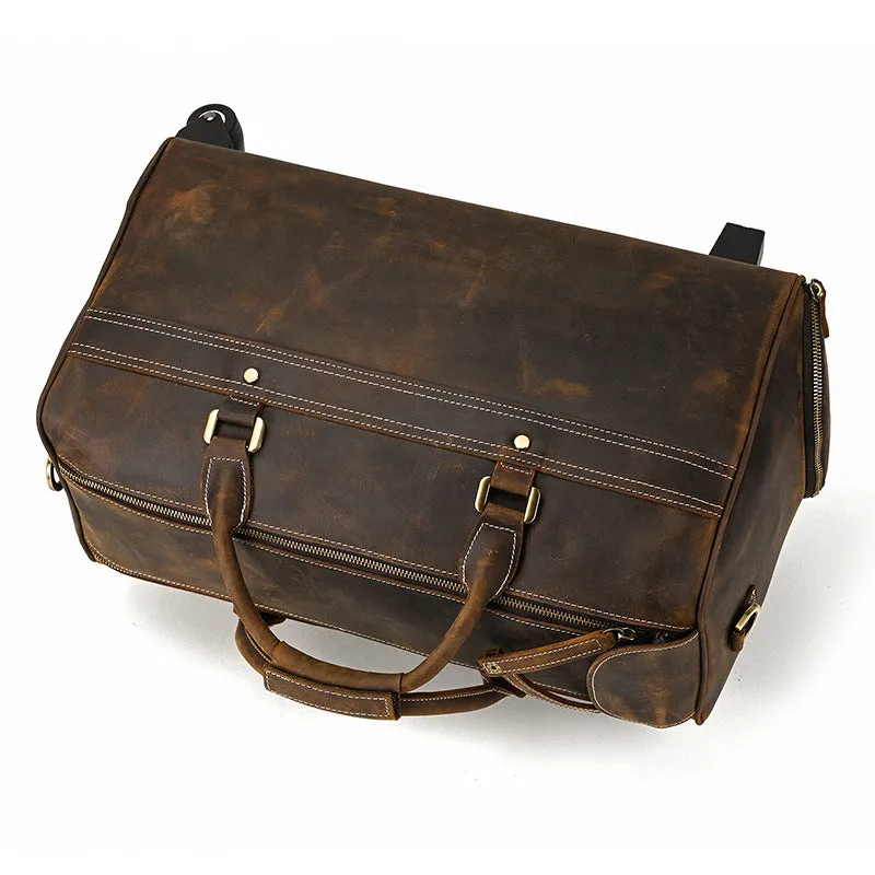 Vintage Full Grain Leather Travel Bag Handmade Leather Duffle Bag Holdall Trolley Luggage Bag