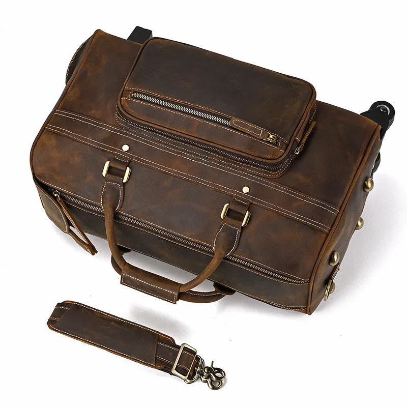 Vintage Full Grain Leather Travel Bag Handmade Leather Duffle Bag Holdall Trolley Luggage Bag