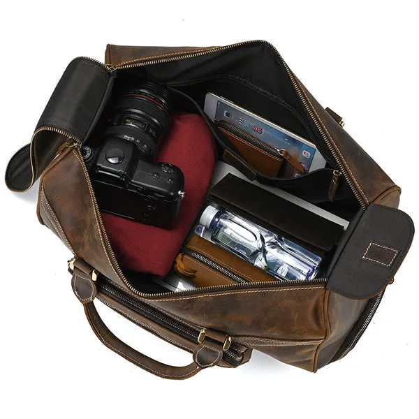 Vintage Full Grain Leather Travel Bag Handmade Leather Duffle Bag Holdall Trolley Luggage Bag