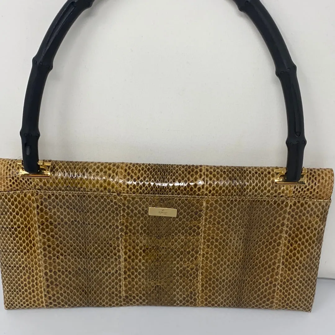 Vintage: Gucci Small Bamboo Top Handle Patent Snakeskin Purse
