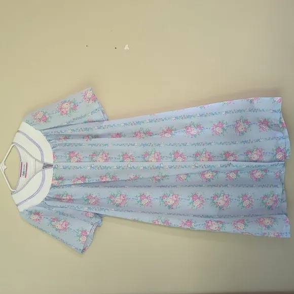 Vintage Lady Manhattan Quilted Granny Mumu Housedress Robe XXL Blue Pink Duster