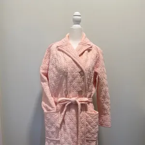 Vintage Long Belted Pink Quilted Robe Bed Jacket Coat 1940