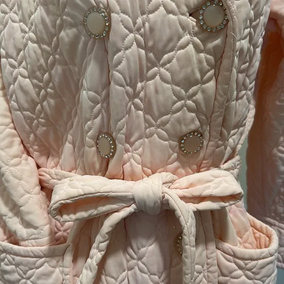 Vintage Long Belted Pink Quilted Robe Bed Jacket Coat 1940