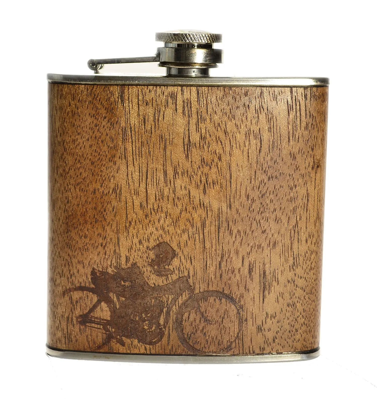 Vintage Motorcycle -  Mahogany Wood Flask with Monogram Option