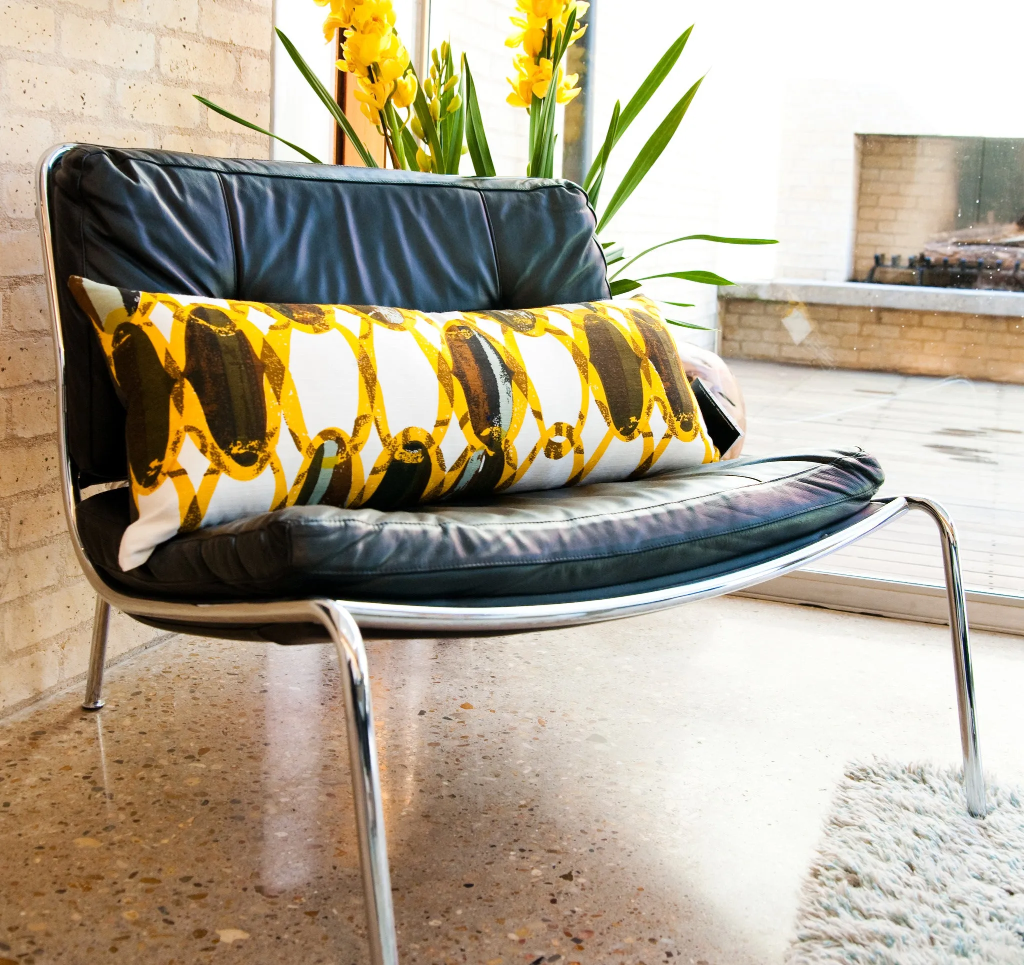 Vintage Mustard & Chocolate Chain Link Pillow