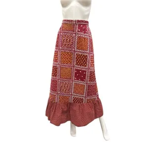 Vintage Skirt Women SZ S Quilted Long Tiny Flowers Pattern Red Yellow And White